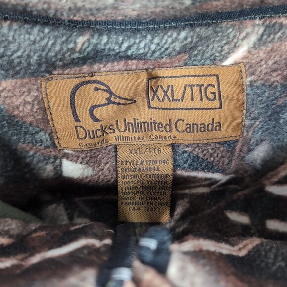 Ducks Unlimited Canada Mens XXL Camo Fleece Hunting Vest Zip Green Brown 120F096 - Picture 4 of 14